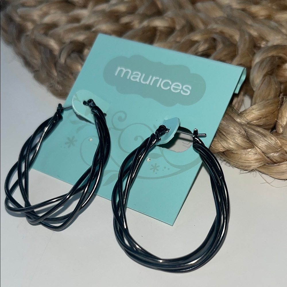 Maurices Intricate Dark Gray Hoop Earrings, contemporary,abstract